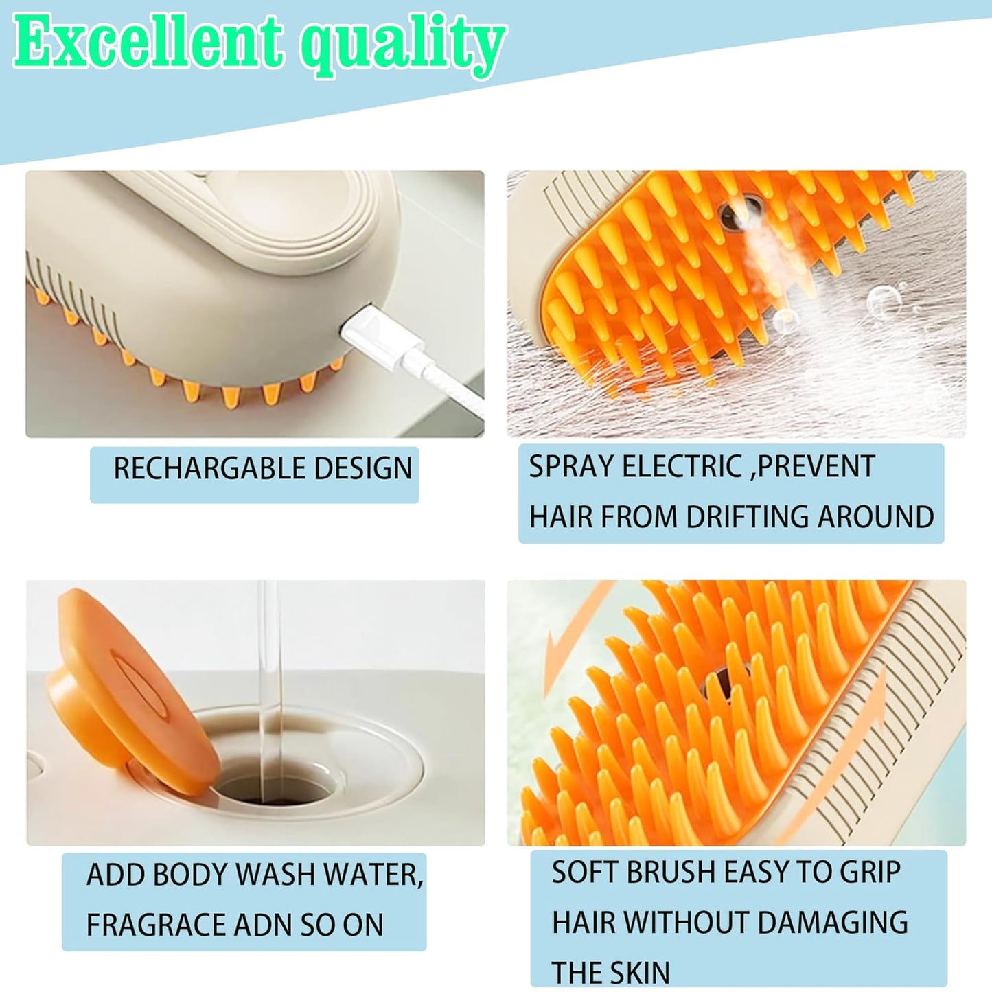 Cat Steam Brush for Shedding with Foldable Handle for Short/Long Haired Pets Spritz Defur Comb for Cats Pet Spray Hair Removal Comb Grooming Tool for Hair Removal & Massage