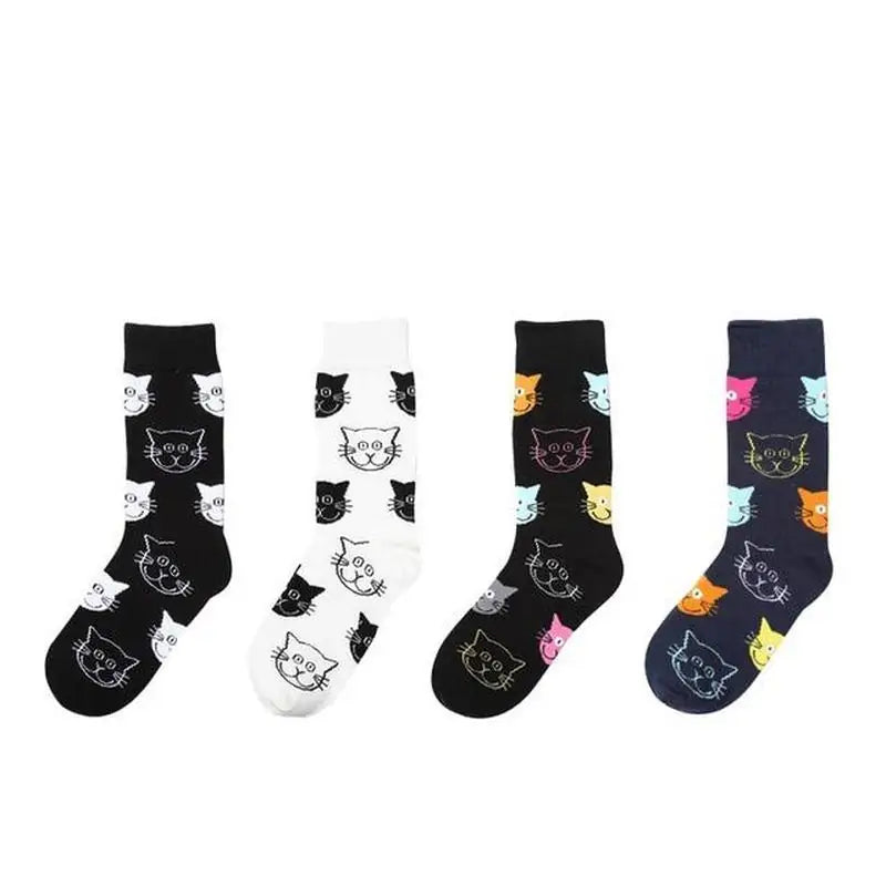 4 Pairs Playful Cat Cotton Socks