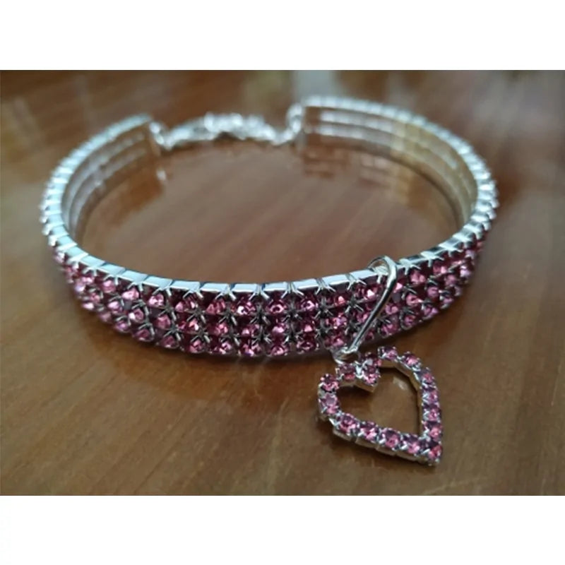 Heart-Shaped Whinestone Dog Collar S/M/L