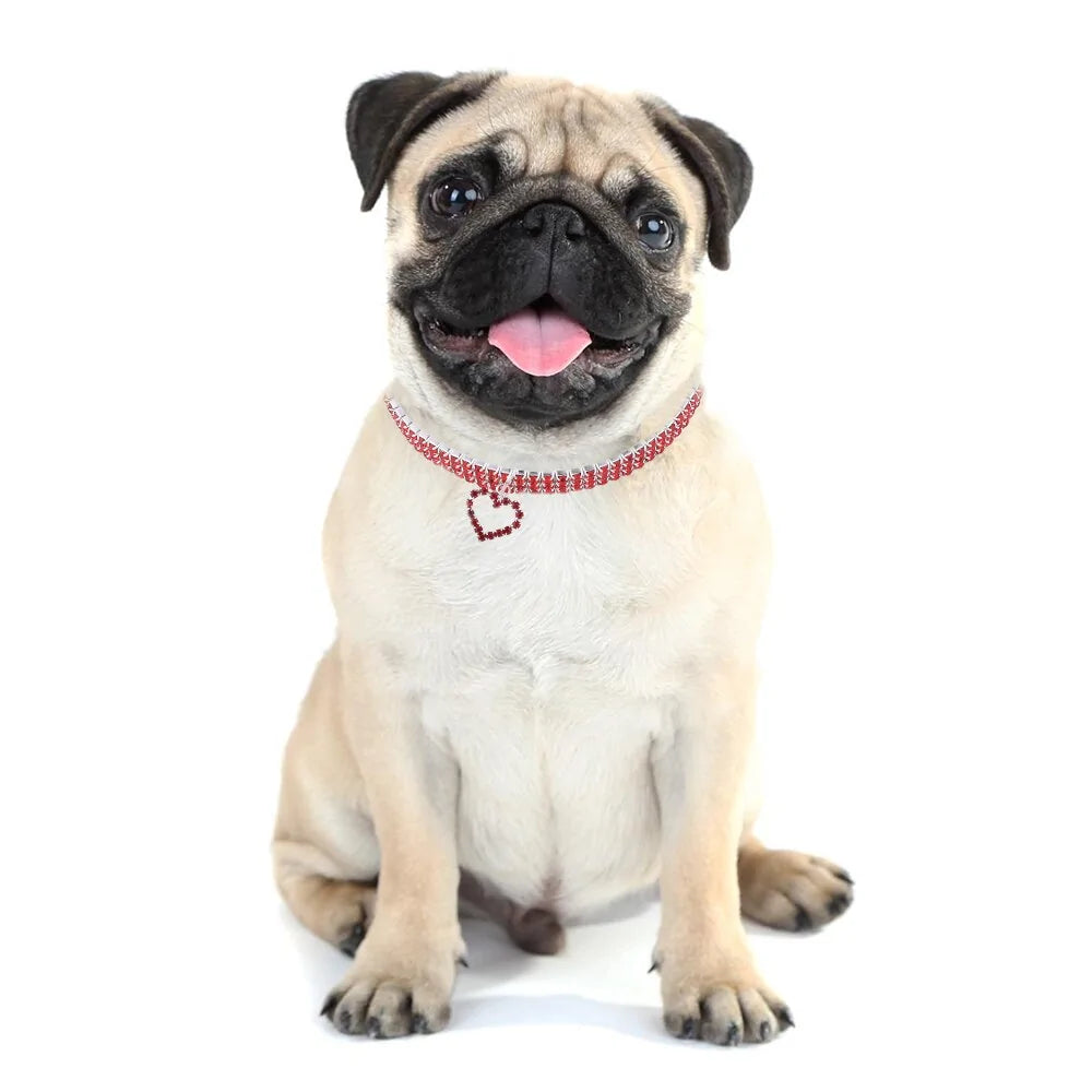 Heart-Shaped Whinestone Dog Collar S/M/L