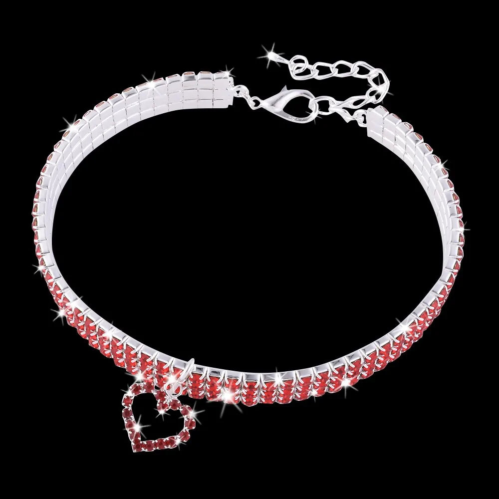 Heart-Shaped Whinestone Dog Collar S/M/L