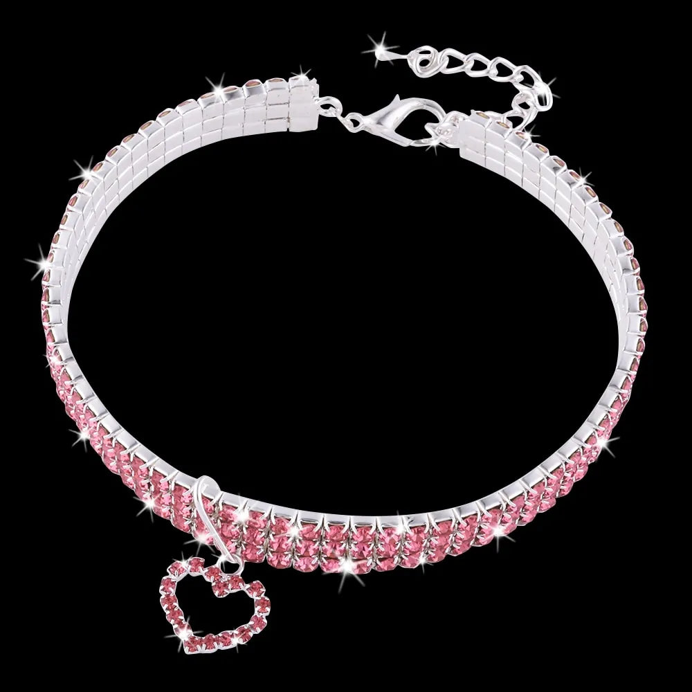Heart-Shaped Whinestone Dog Collar S/M/L