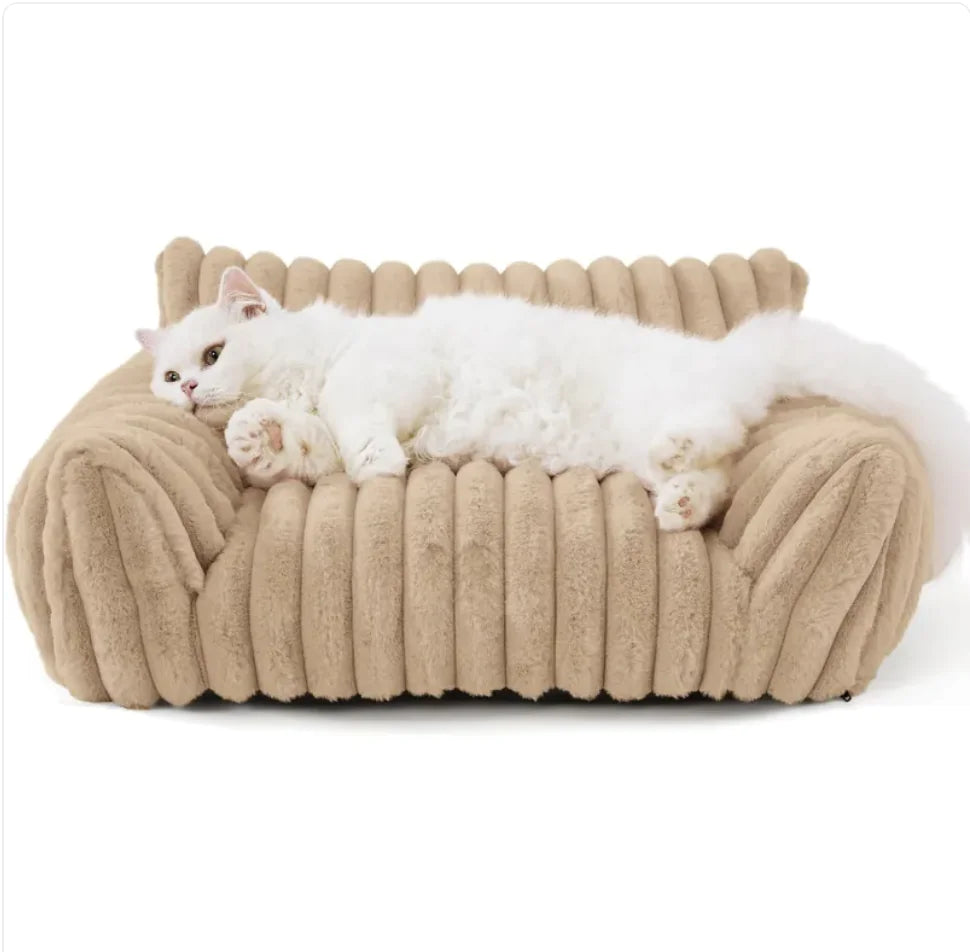 Plushy Cute Cat/Dog Sofa - Soft Corduroy Fleece Pet Bed - S-M-L