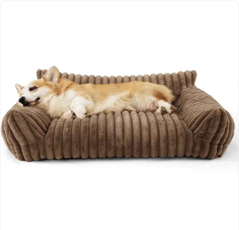 Plushy Cute Cat/Dog Sofa - Soft Corduroy Fleece Pet Bed - S-M-L