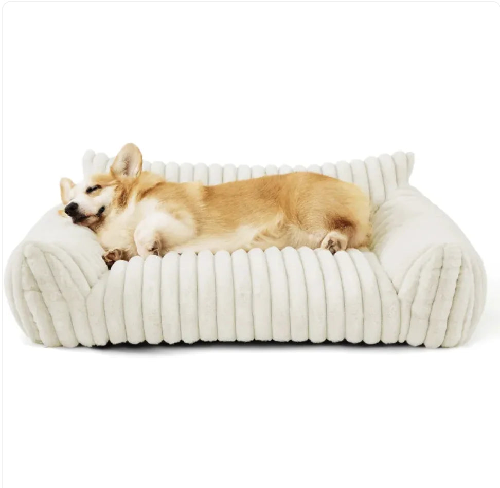 Plushy Cute Cat/Dog Sofa - Soft Corduroy Fleece Pet Bed - S-M-L