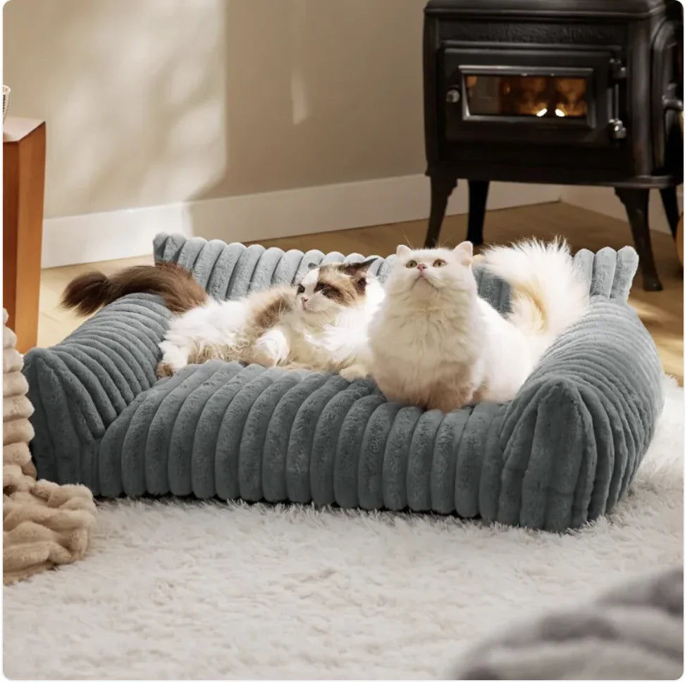 Plushy Cute Cat/Dog Sofa - Soft Corduroy Fleece Pet Bed - S-M-L