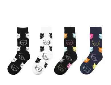 4 Pairs Playful Cat Cotton Socks
