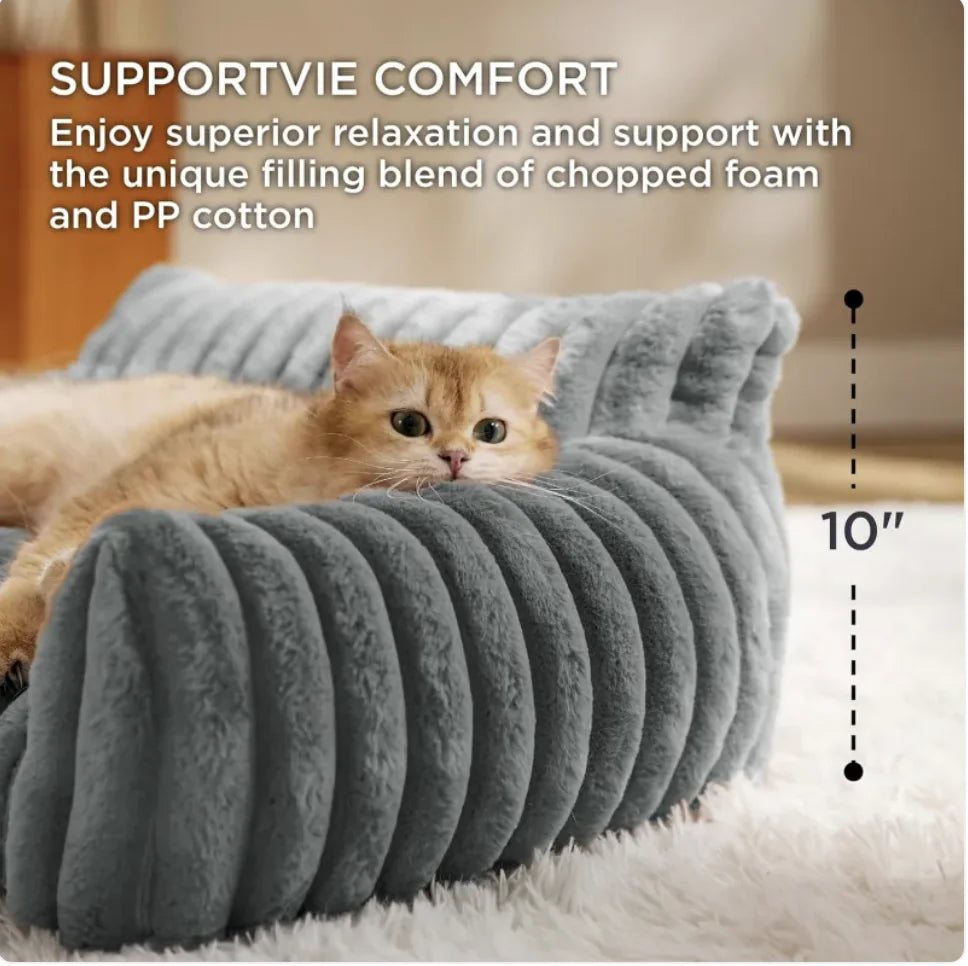 Plushy Cute Cat/Dog Sofa - Soft Corduroy Fleece Pet Bed - S-M-L