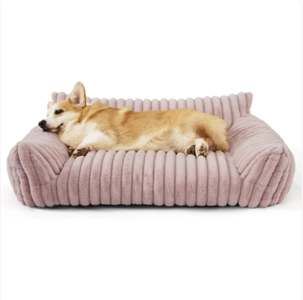 Plushy Cute Cat/Dog Sofa - Soft Corduroy Fleece Pet Bed - S-M-L