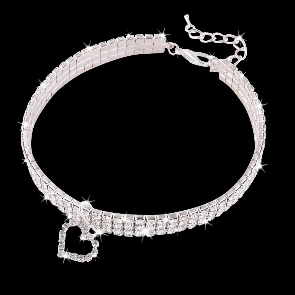Heart-Shaped Whinestone Dog Collar S/M/L