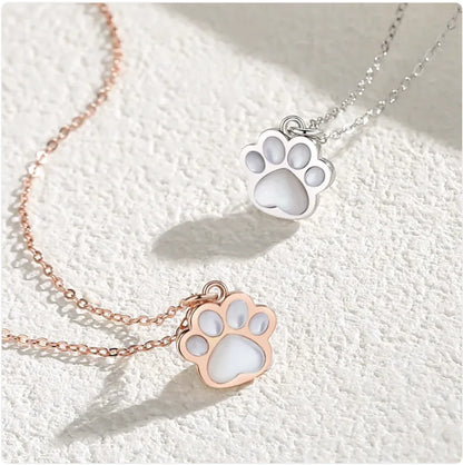 Sterling Silver Pawfect Tiny Paw Necklace -Rose or White Gold