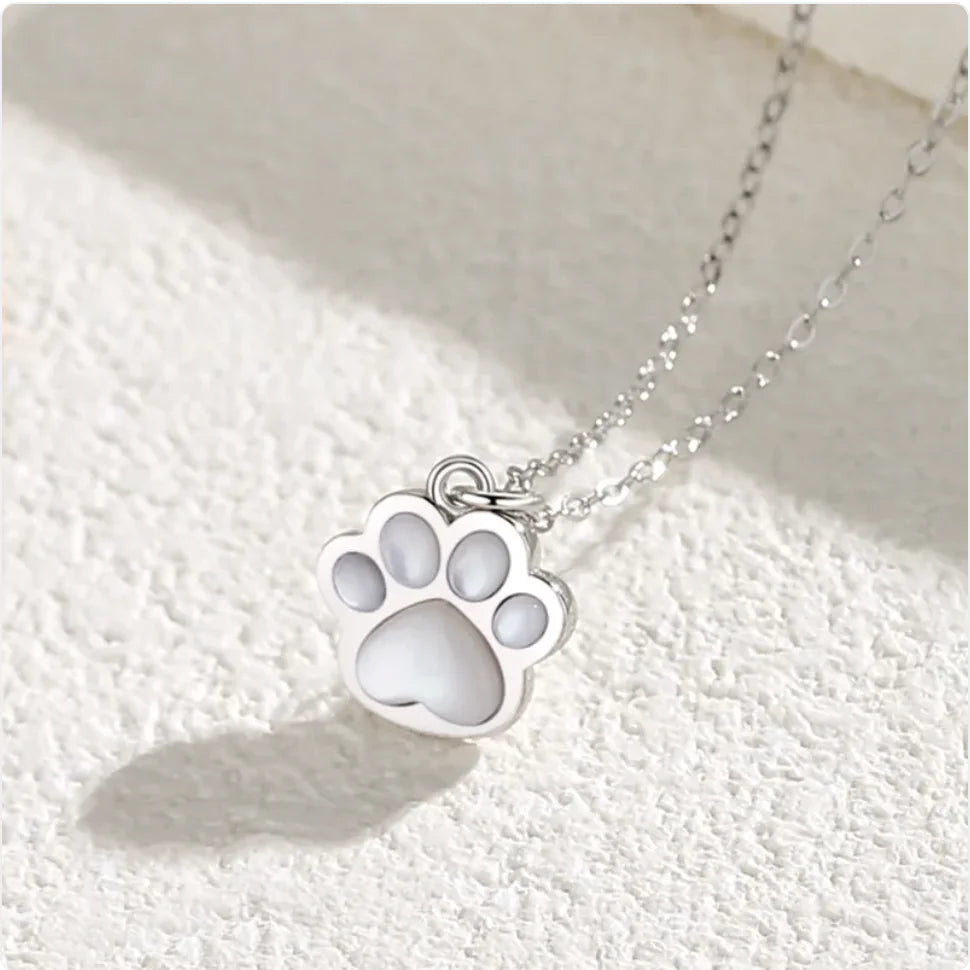 Sterling Silver Pawfect Tiny Paw Necklace -Rose or White Gold