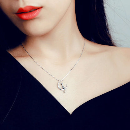 Enchanting Cat Moon Necklace - Silver or Gold