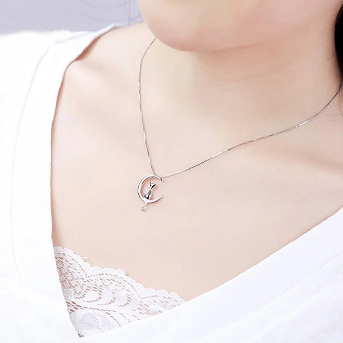 Enchanting Cat Moon Necklace - Silver or Gold