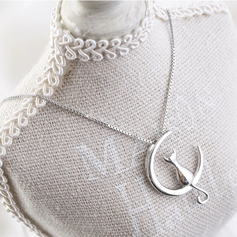 Enchanting Cat Moon Necklace - Silver or Gold