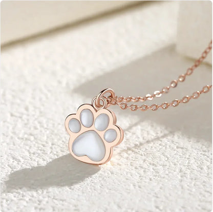 Sterling Silver Pawfect Tiny Paw Necklace -Rose or White Gold