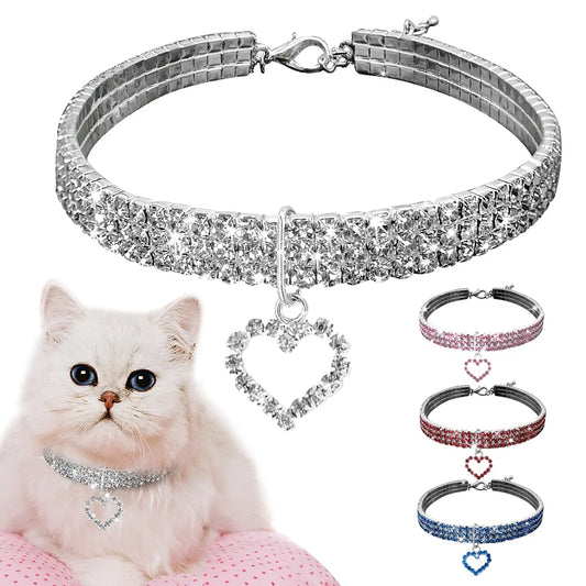 Heart-Shaped Whinestone Dog Collar S/M/L