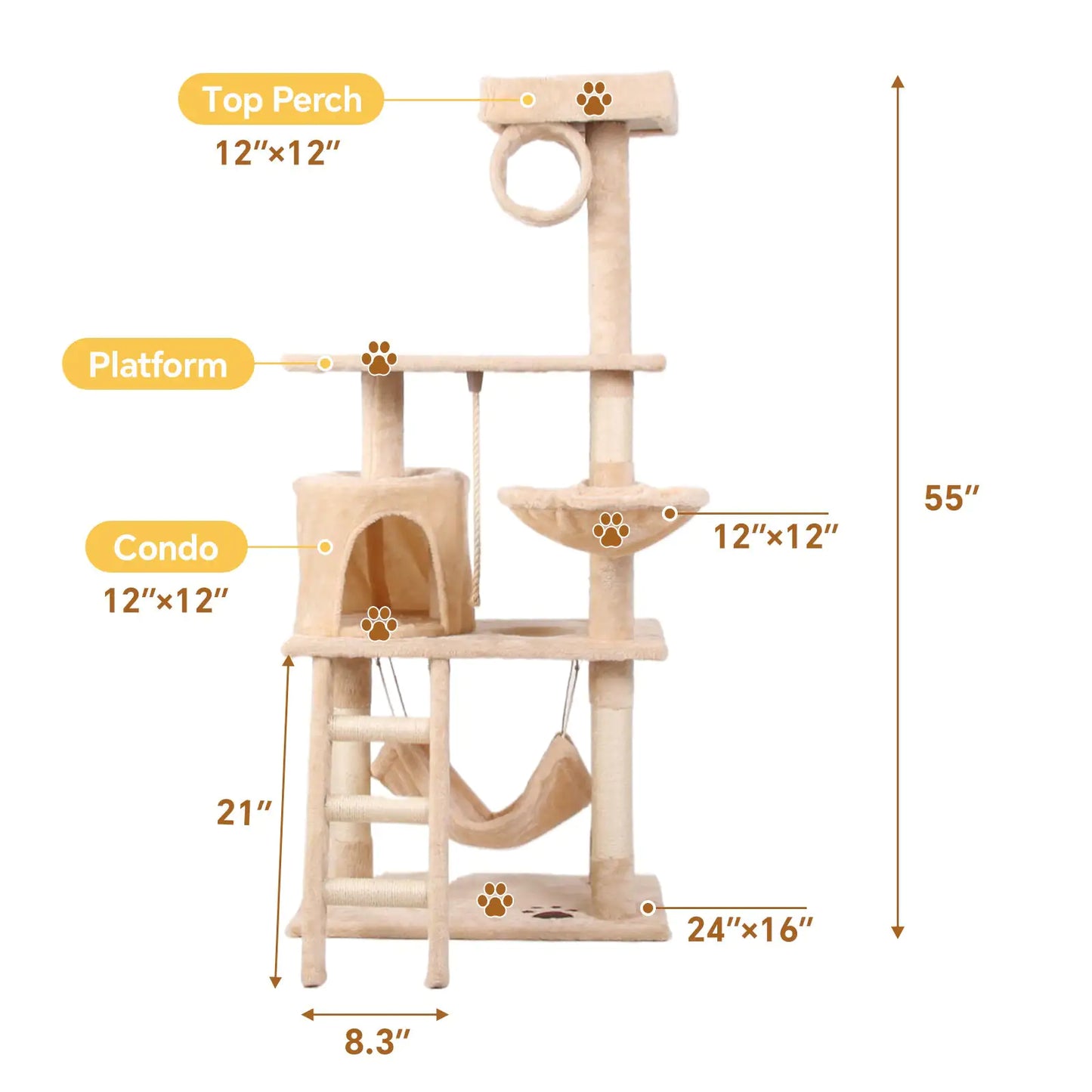 Multi Story Cat Climbing Tree w/Perches and Hammocks