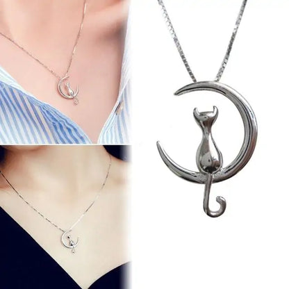 Enchanting Cat Moon Necklace - Silver or Gold